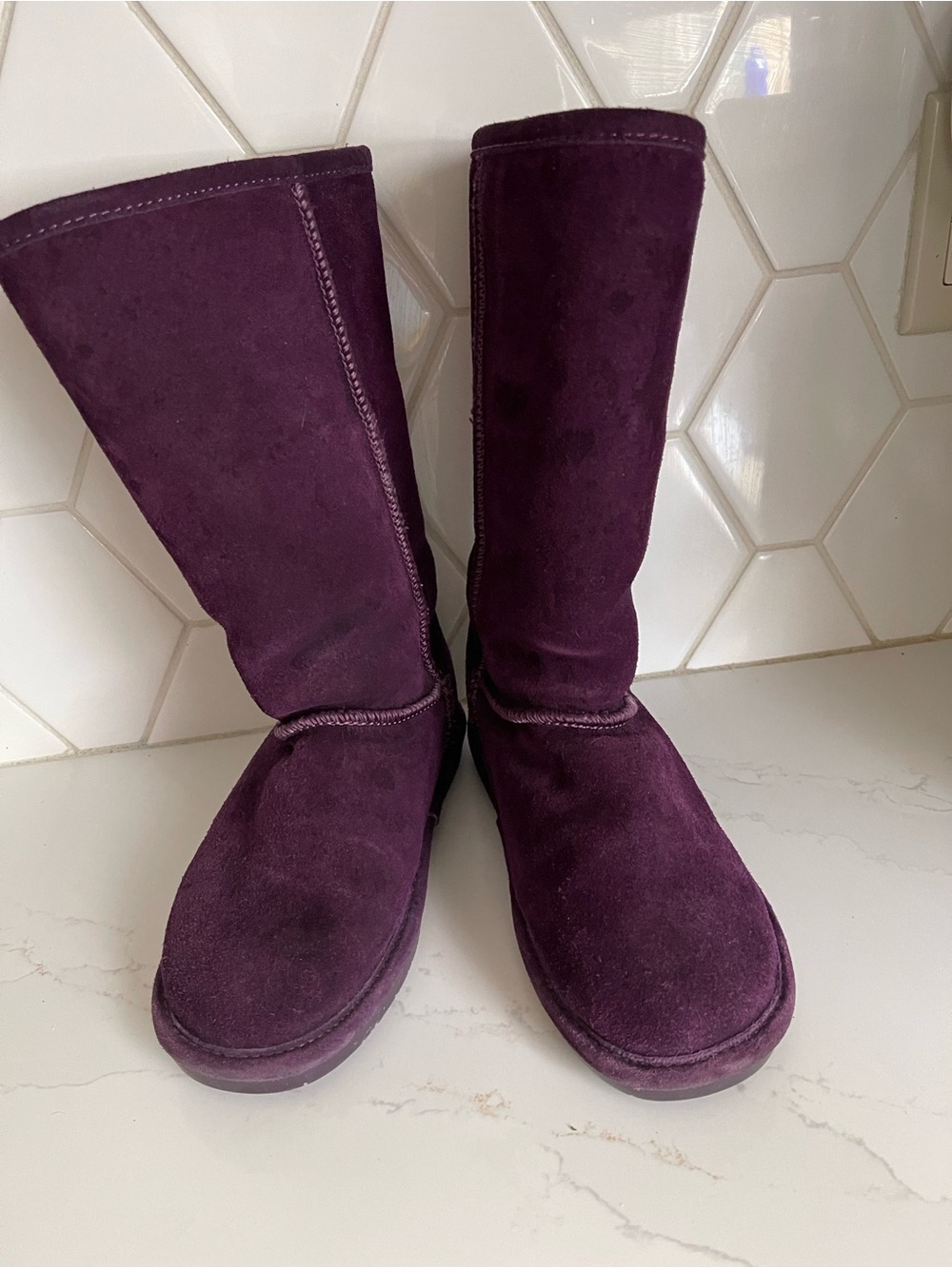 BearPaw Tall Suede Winter Boots in Plum